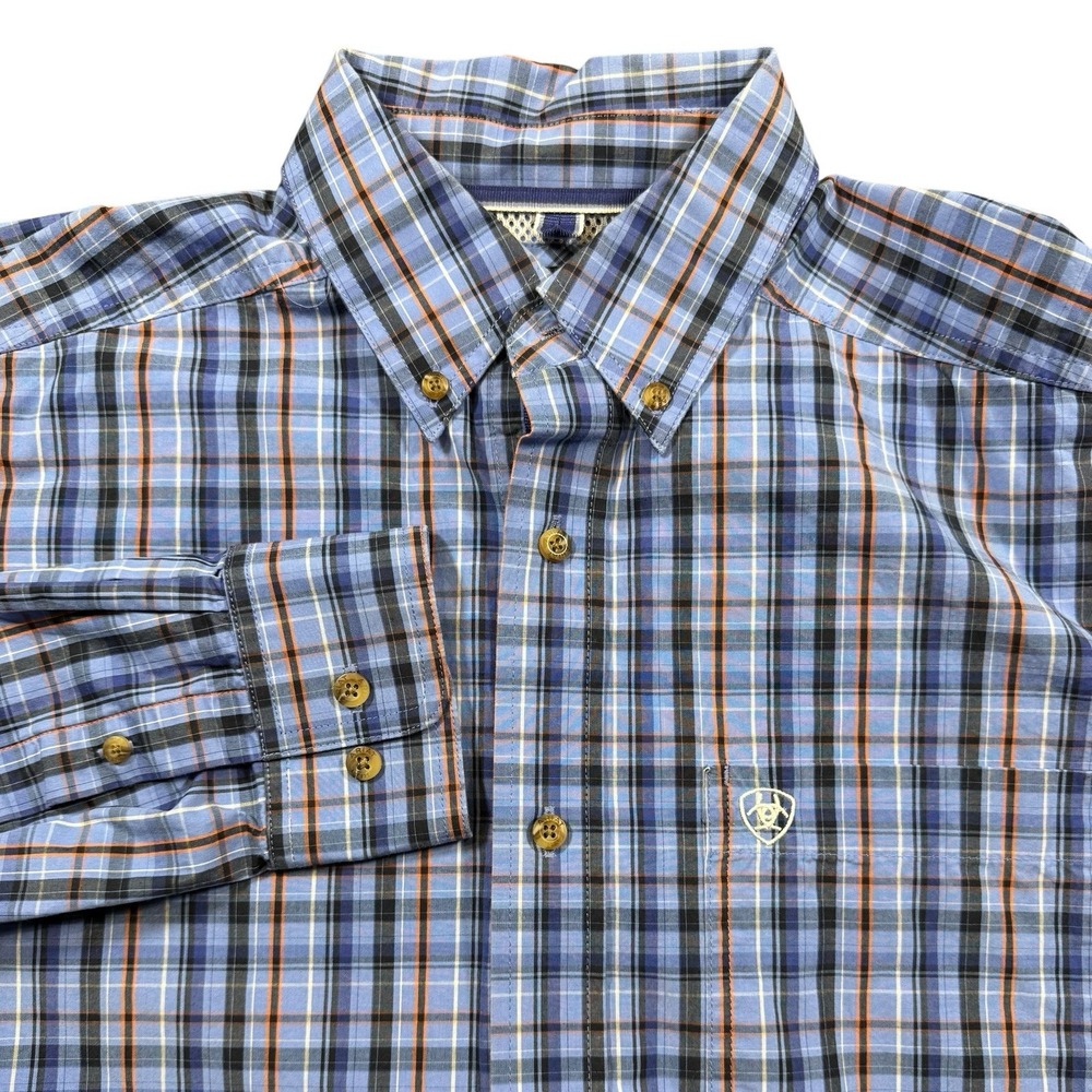 Ariat Pro Series Shirt Mens Medium Button Down Long Sleeve Blue Plaid Workwear - Picture 2 of 10